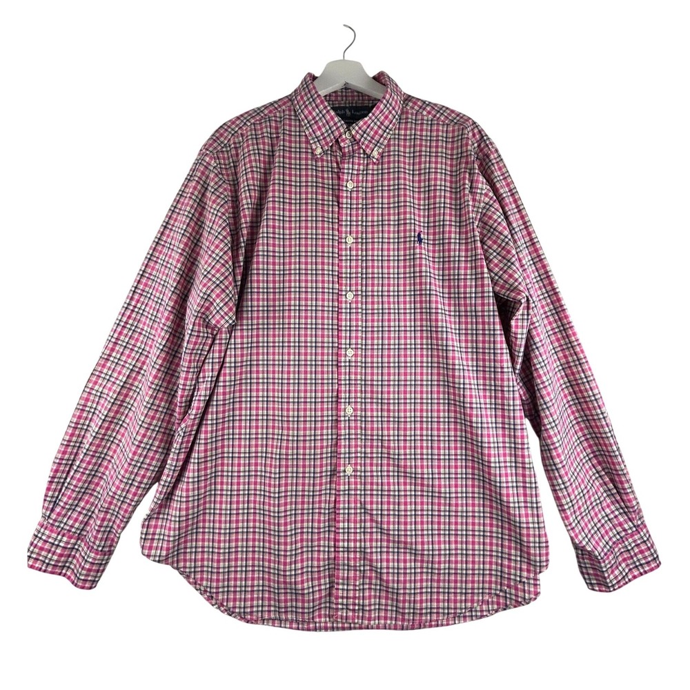 Ralph Lauren Shirt Mens XL Classic Fit Plaid Pink Button Down Cotton Preppy